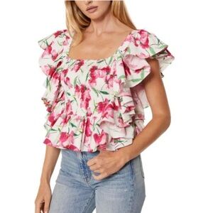 $285 Misa Los Angeles Sera Top in Fuschia Floral